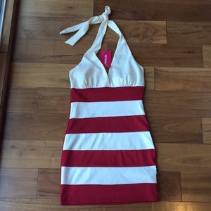 Nautical Red and white bodycon halter dress